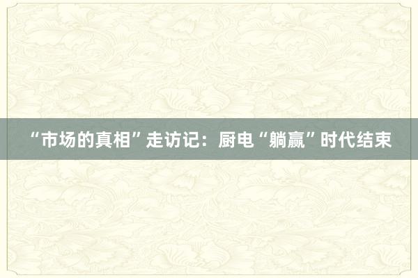 “市场的真相”走访记：厨电“躺赢”时代结束